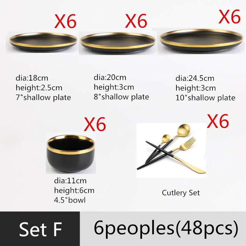 Black with Golden Rim Tableware