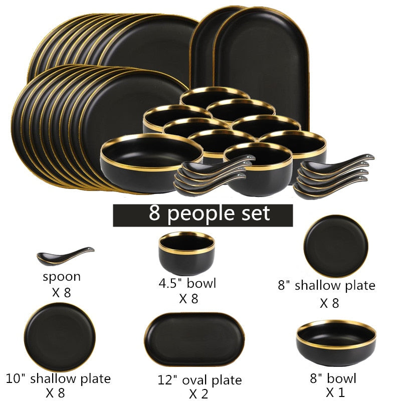 Black with Golden Rim Tableware