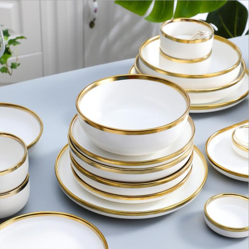 White with Golden Rim Tableware Set